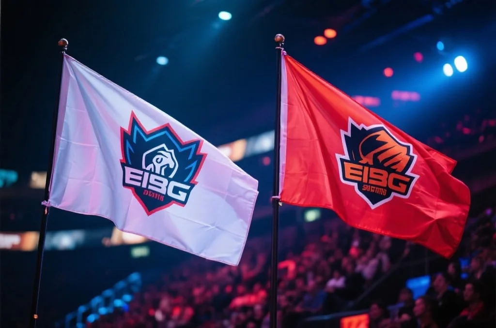 LCK与LPL赛区旗帜在电竞舞台上飘扬